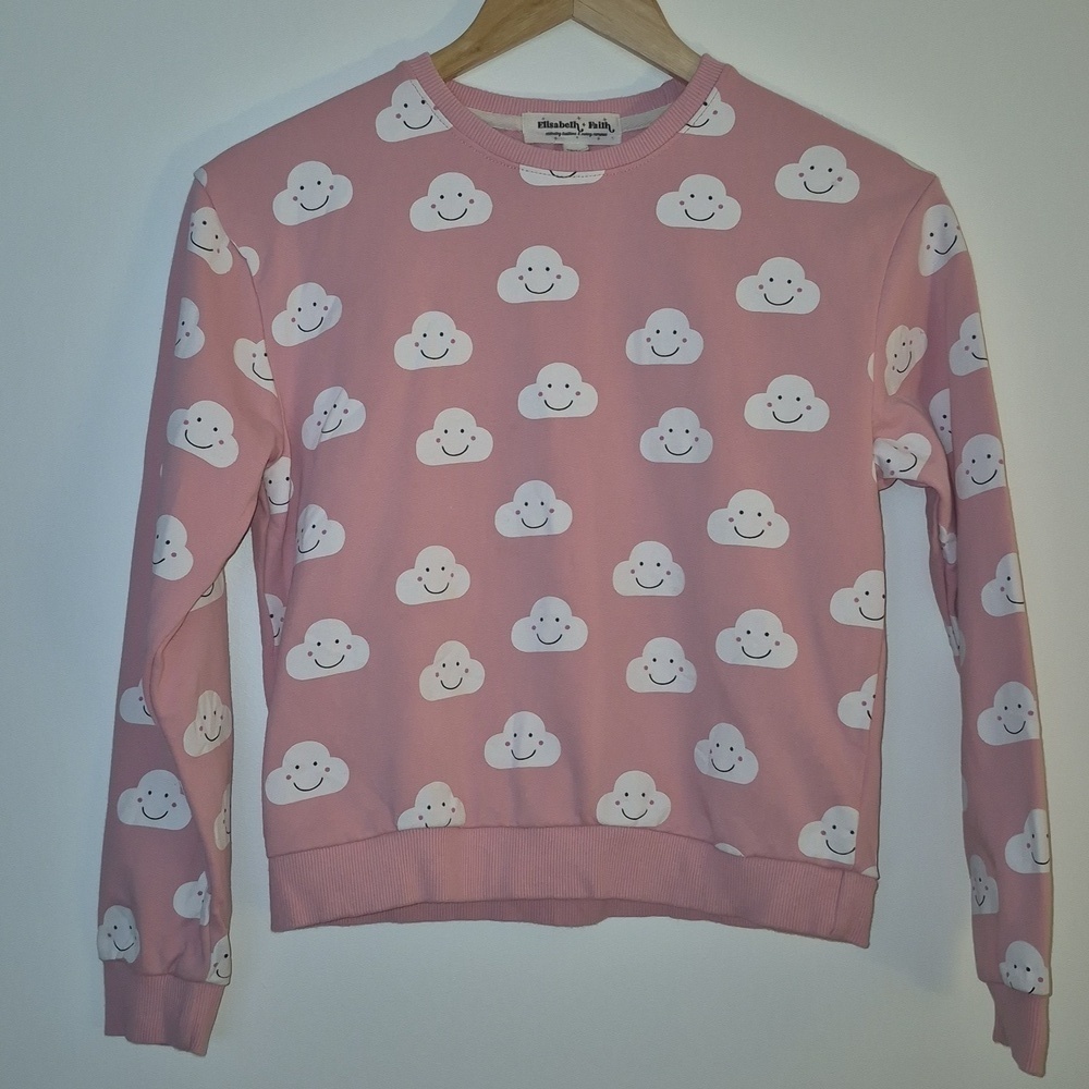 Elisabeth + Faith Pink Happy Clouds Sweatshirt Reverse Weave - Size 10/12
